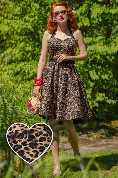 A model wearing Halterneck Leopard Print Swing Dress