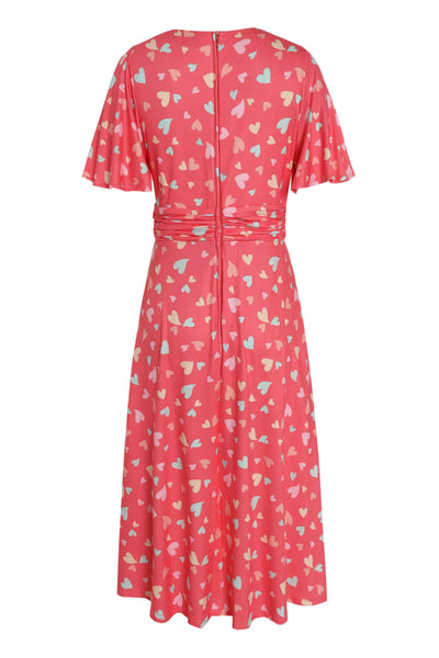 Back view of Heart Print Casual Dress in Coral