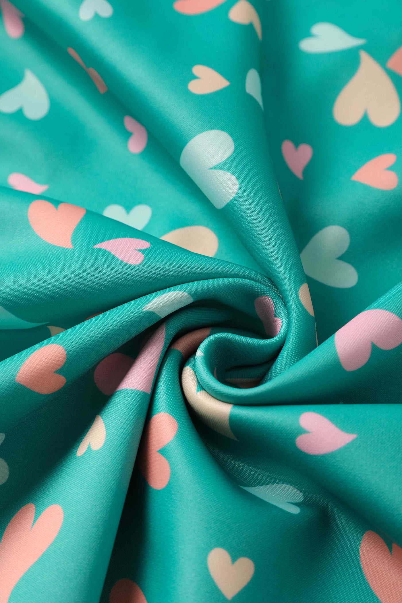 Close up view of Heart Print Midi Dress in Green