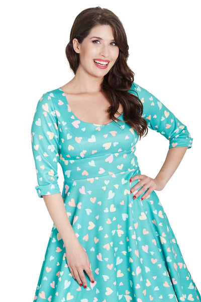 Model photo of Heart Print Midi Dress in Green