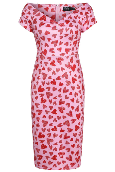 Pink Heart Off Shoulder Pencil Dress