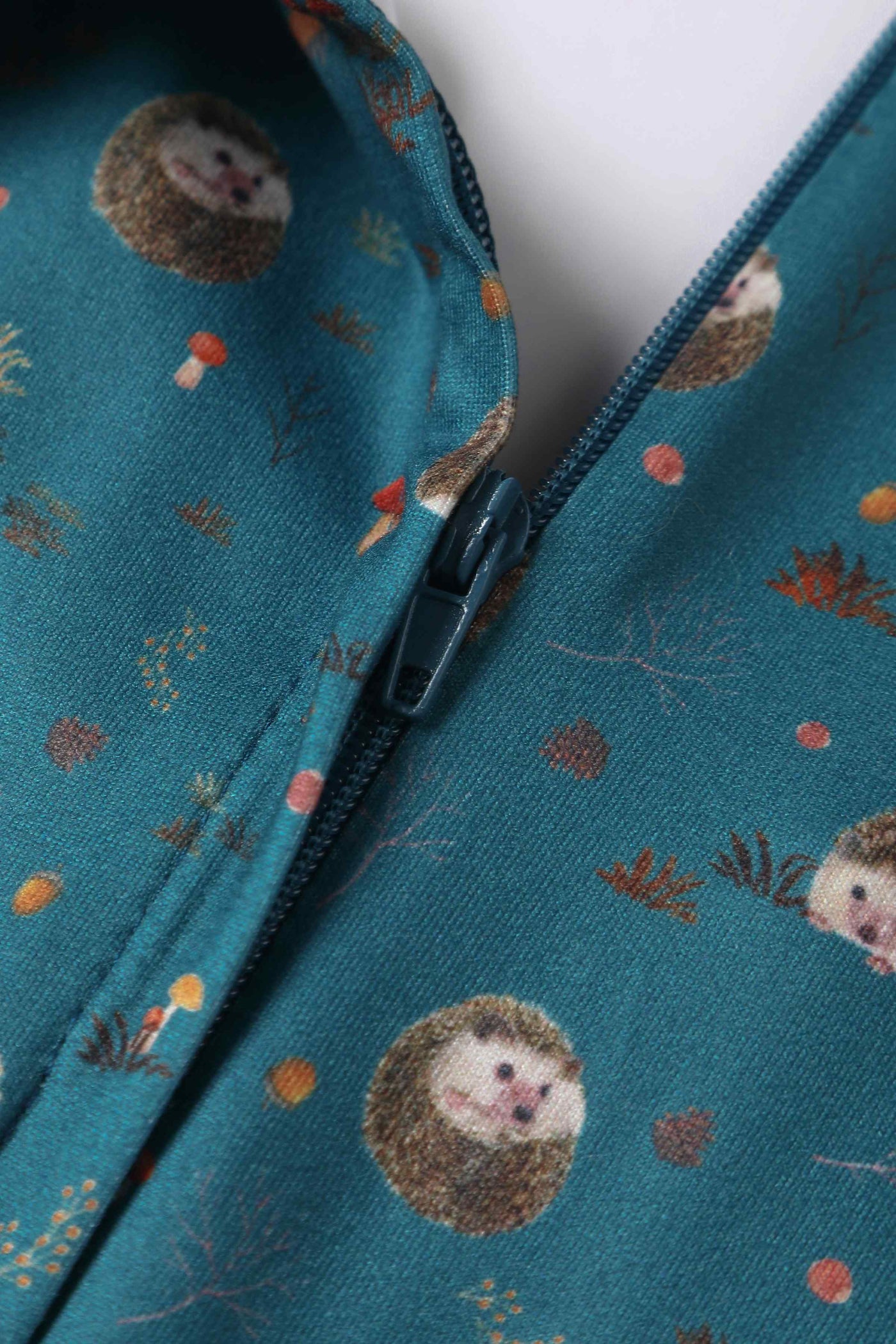 Close up view of Hedge and Mushroom Print Dress in Green