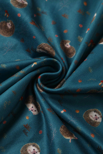 Close up view of Hedge and Mushroom Print Dress in Green