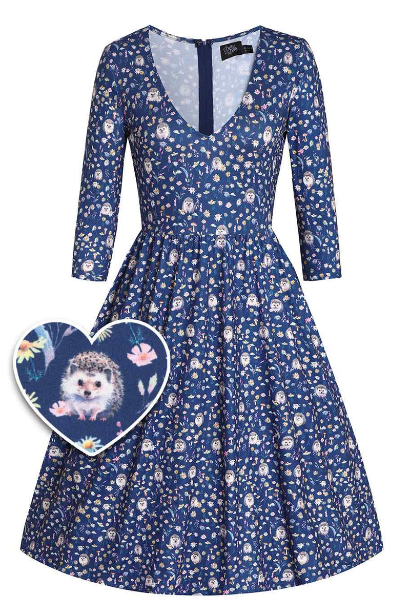 Purple Hedgehog & Mushroom Print Dress
