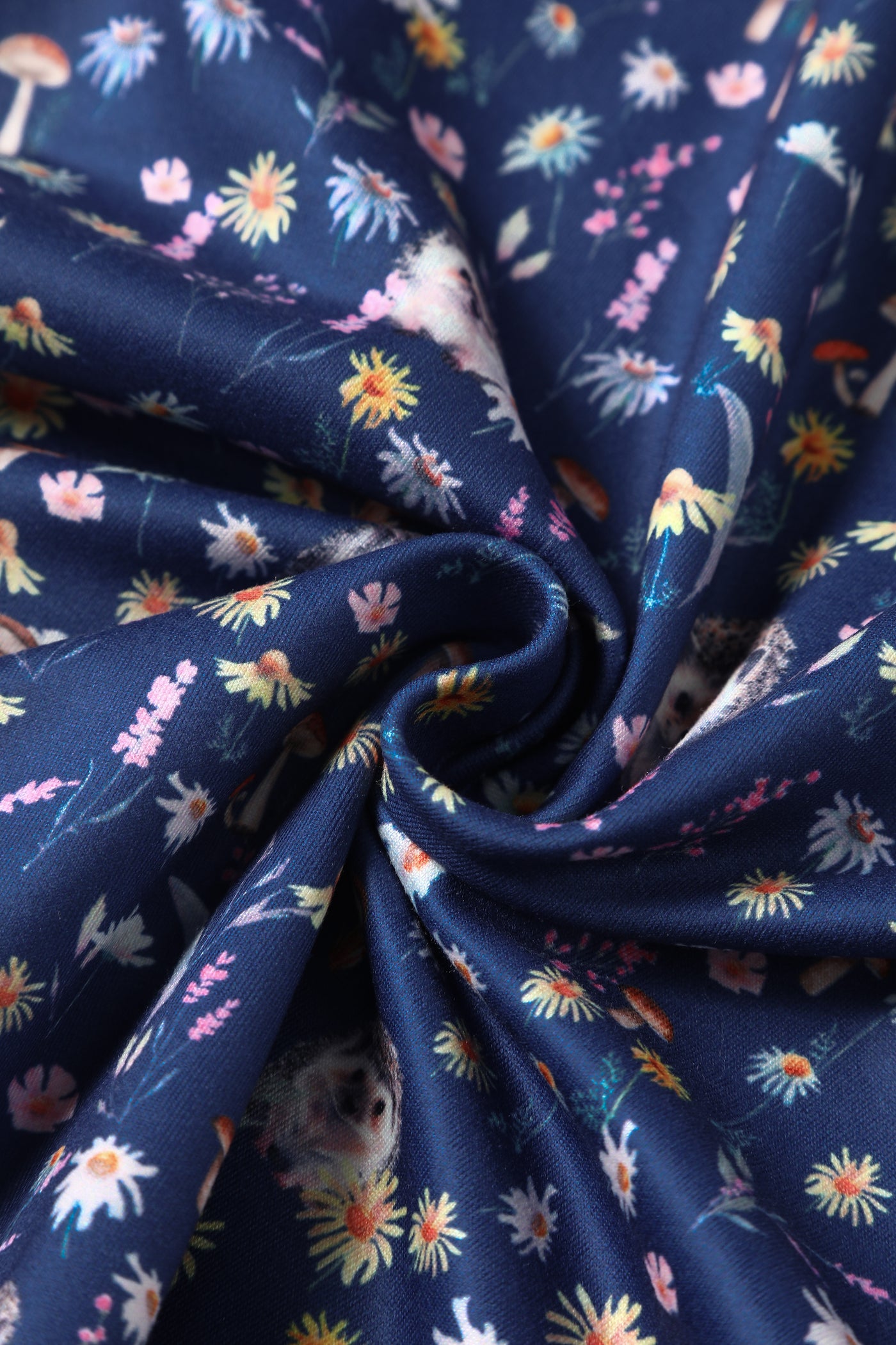 Close up view of Purple Hedgehog & Mushroom Print Dress