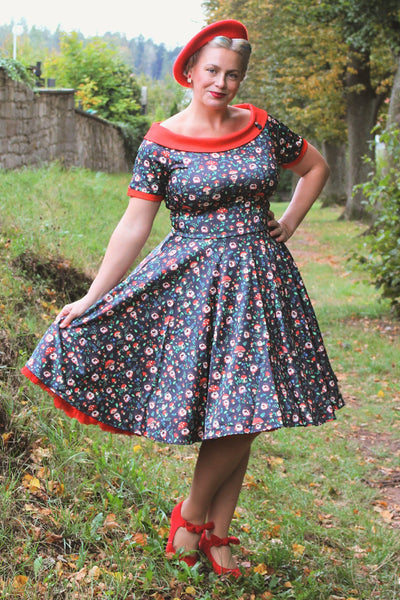 A model wearing Hedgehog & Mushroom Roll Collar Dress