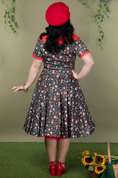 Model wearing a Hedgehog & Mushroom Roll Collar Dress