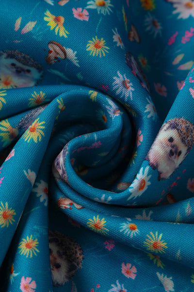 Close up View of Hedgehogs Blue Knee Length Tea Dress