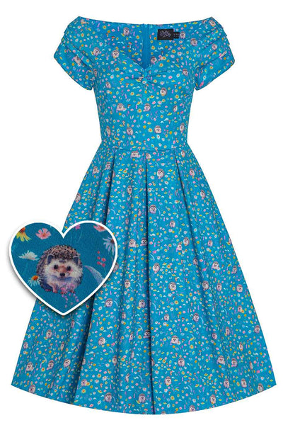 Front View of Hedgehogs Blue Knee Length Tea Dress