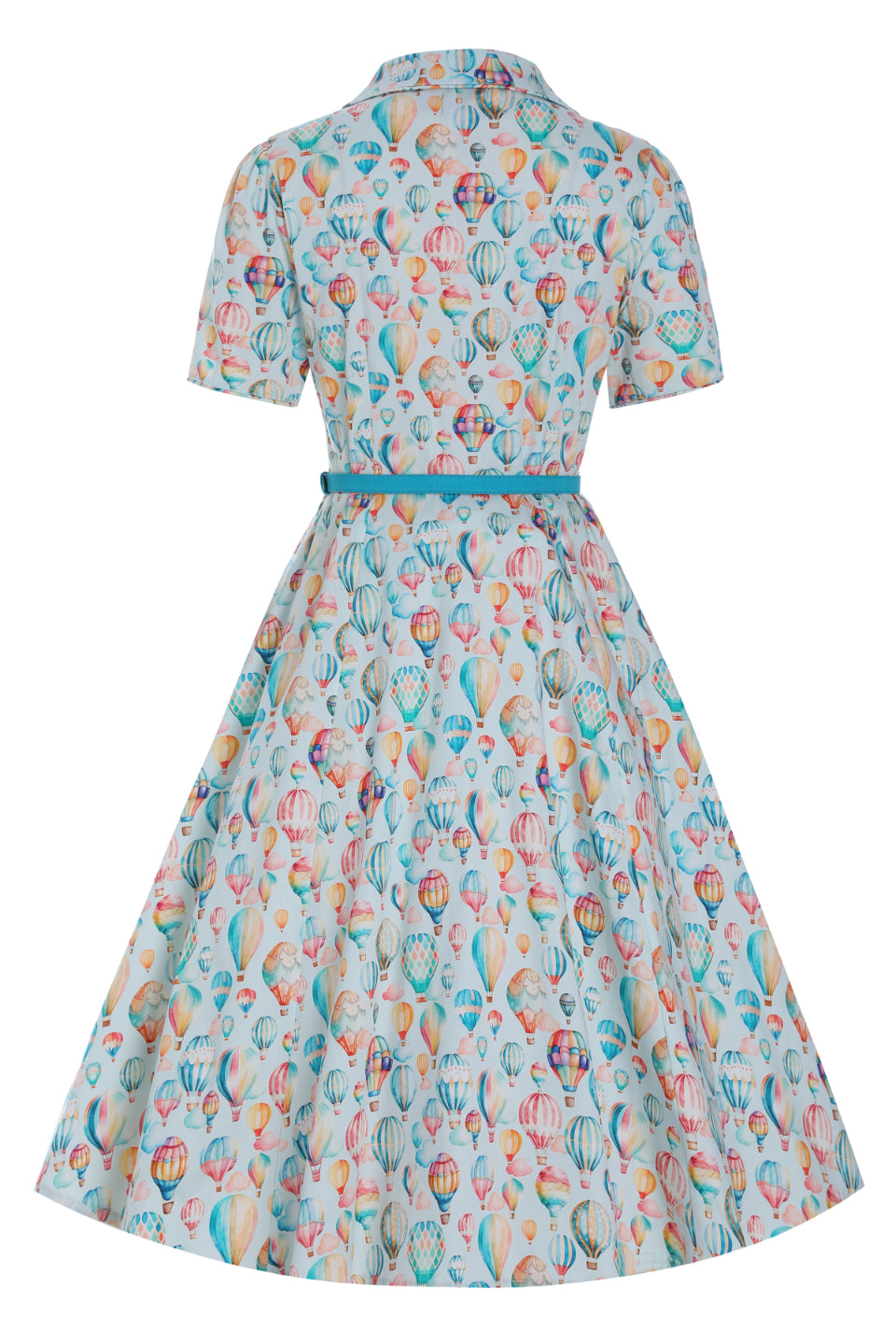 Back view of Hot Air Balloon Festival Shirt Dress In Light Blue