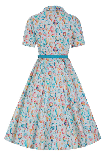 Back view of Hot Air Balloon Festival Shirt Dress In Light Blue