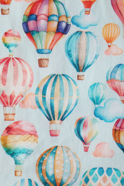 Close up view of Hot Air Balloon Festival Shirt Dress In Light Blue