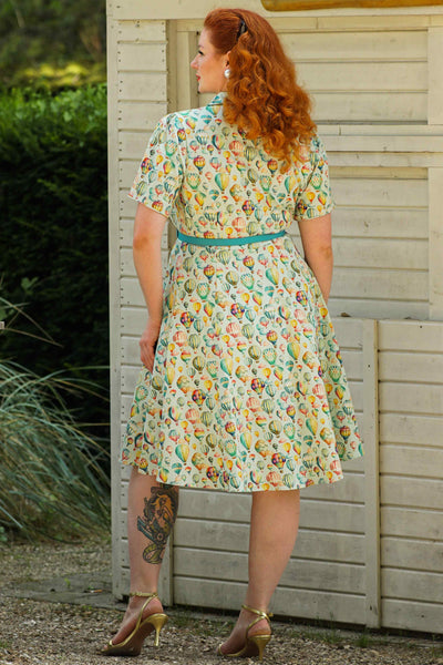 A model wearing a Hot Air Balloon Festival Shirt Dress In Light Blue