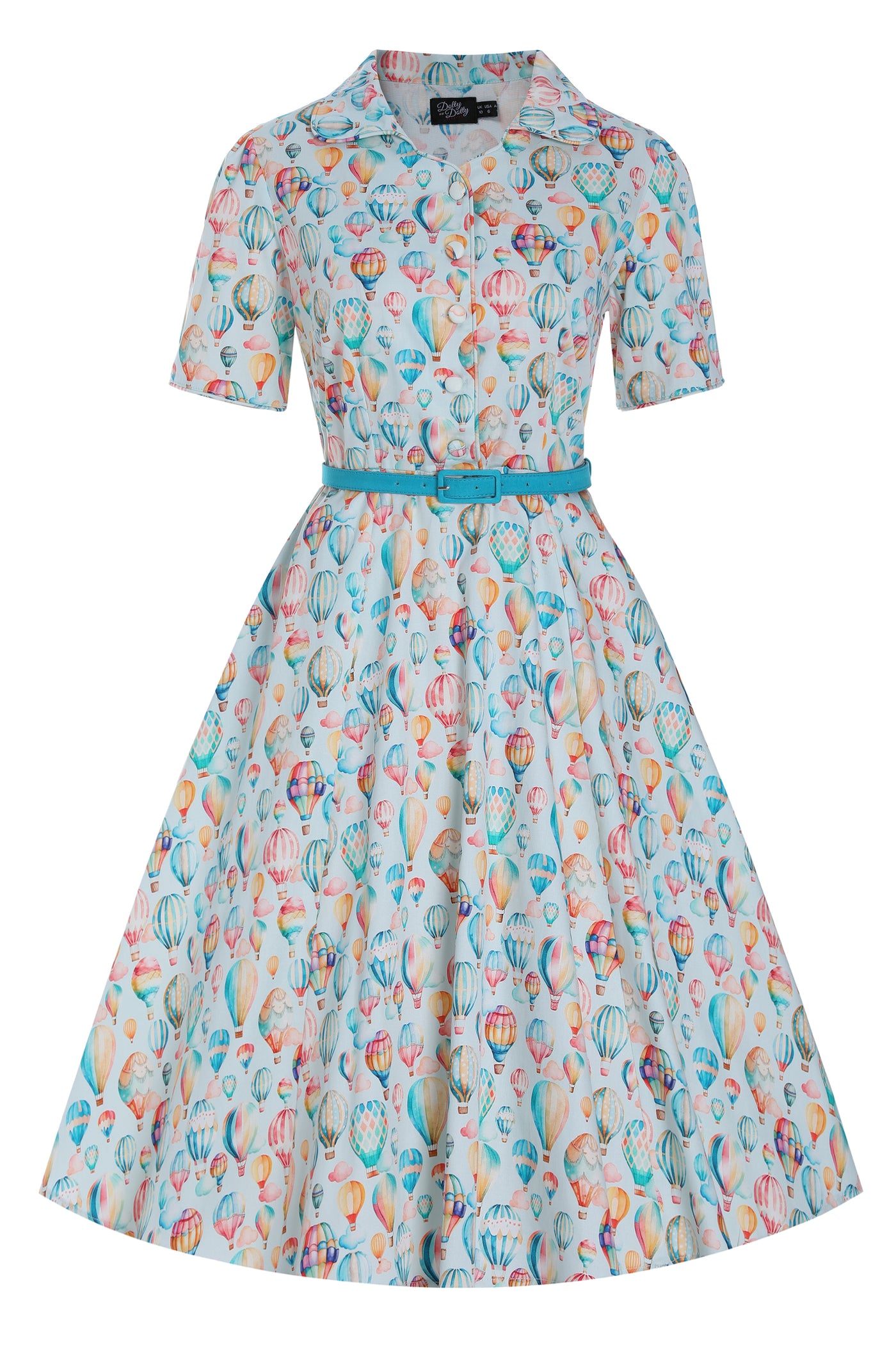 Hot Air Balloon Festival Shirt Dress In Light Blue