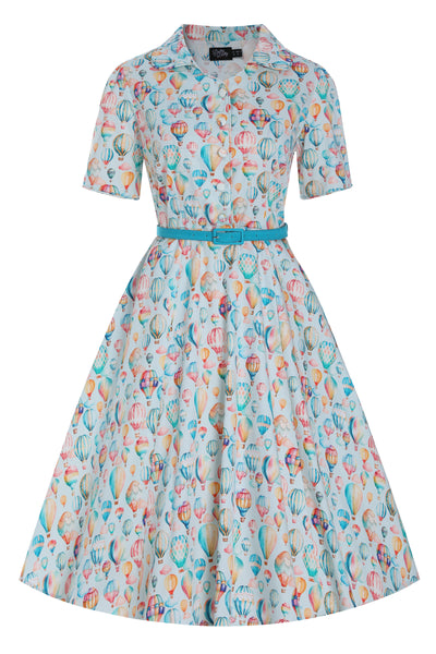 Hot Air Balloon Festival Shirt Dress In Light Blue