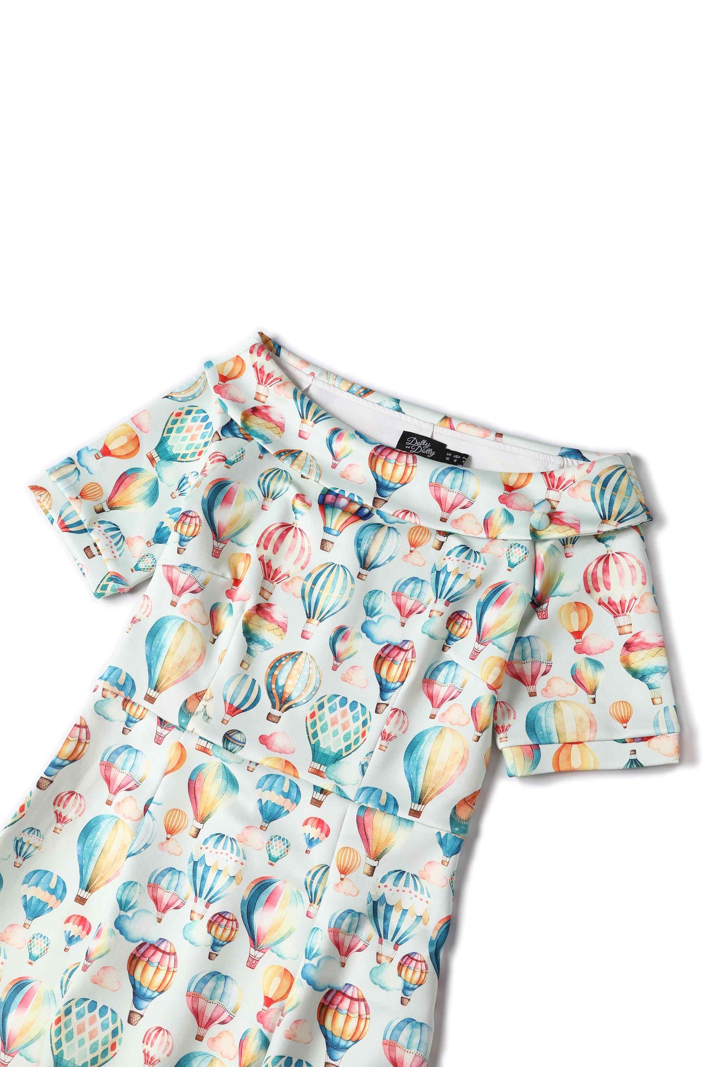 Close up view of Hot Air Balloon Fitted Off Shoulder Dress