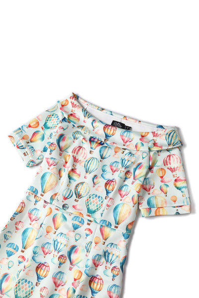 Close up view of Hot Air Balloon Fitted Off Shoulder Dress