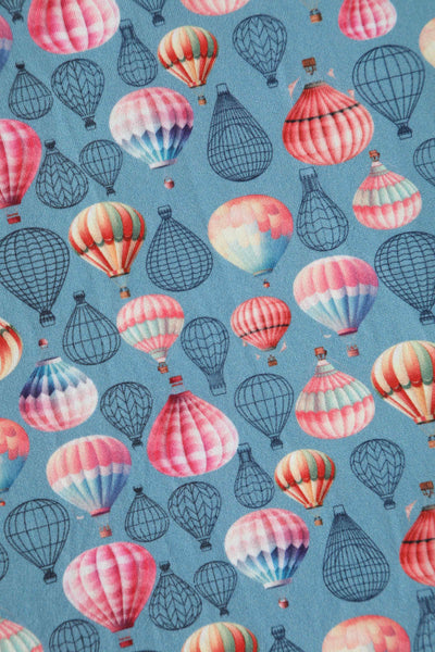 Close up view of Hot Air Balloon Wrap Dress In Blue