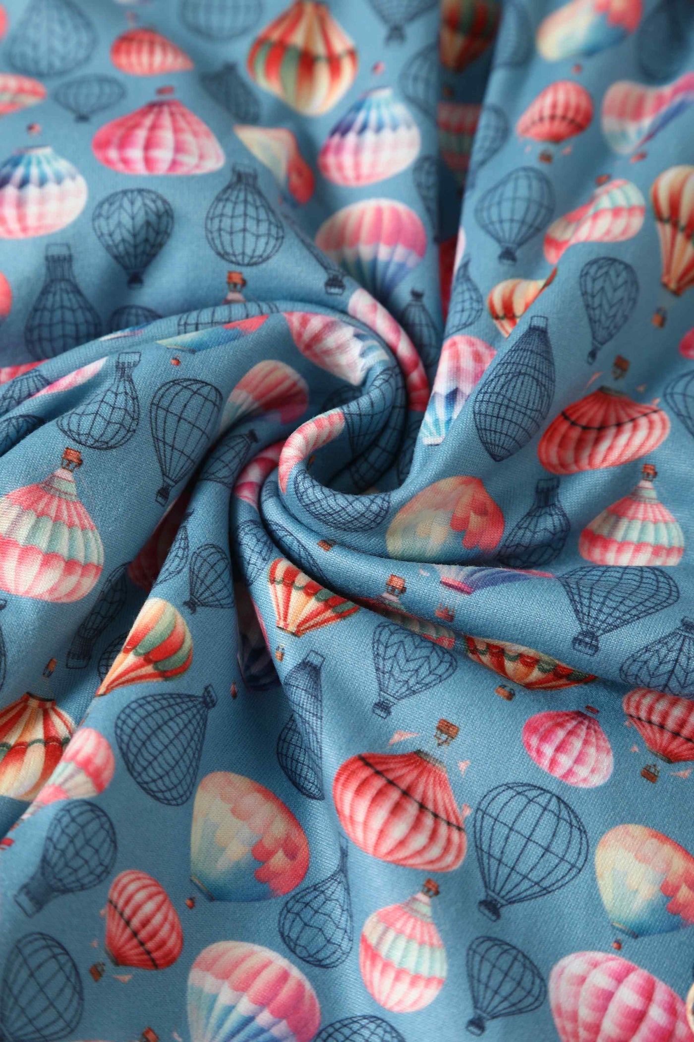 Close up view of Hot Air Balloon Wrap Dress In Blue