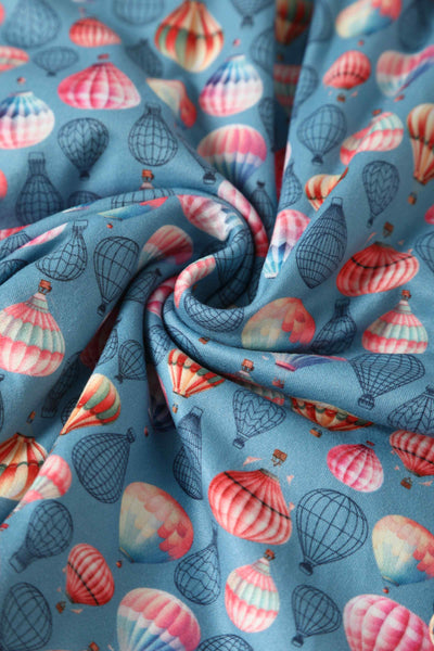Close up view of Hot Air Balloon Wrap Dress In Blue