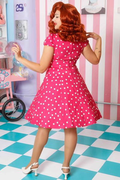 Model photo of Hot Pink Polka Dot Dress
