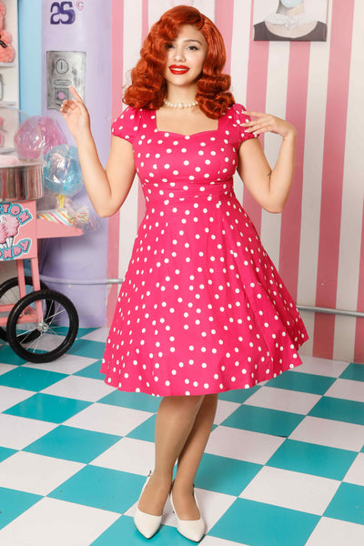 Model photo of Hot Pink Polka Dot Dress