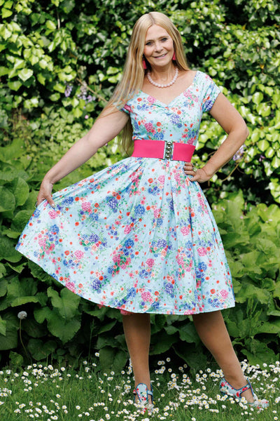  Blue Hydrangea Off Shoulder Dress