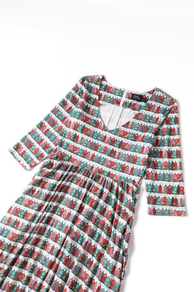 Close up view of Italian Village Long Sleeved Dress