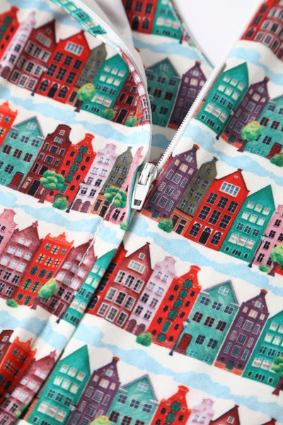 Close up view of Italian Village Long Sleeved Dress