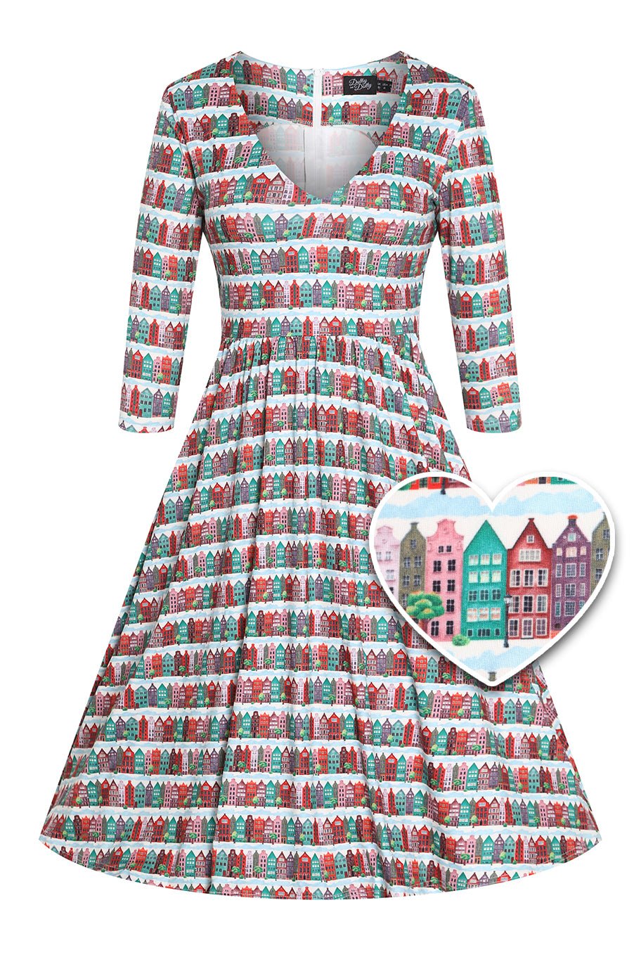 Front view of Italian Village Long Sleeved Dress