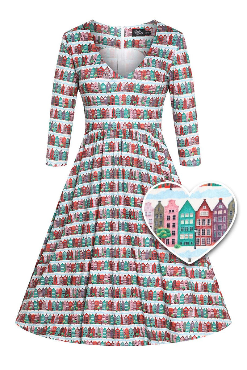 Front view of Italian Village Long Sleeved Dress