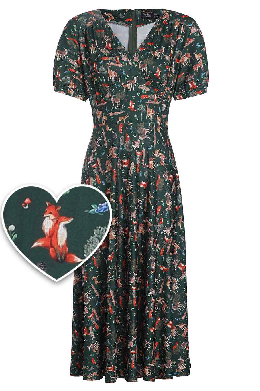 Front view of Dark Green Woodland Sleeved Dress