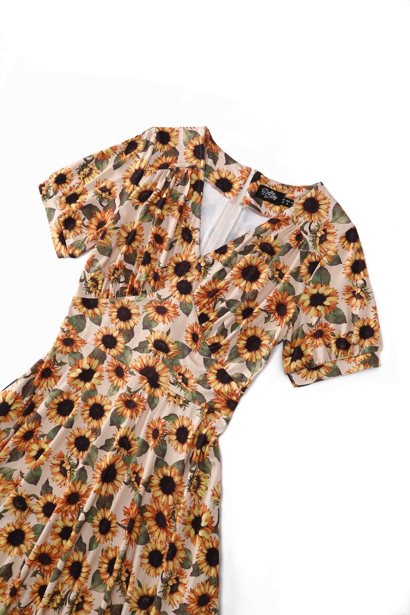 Close up view of the top of Julia Sunflower Midi Dress