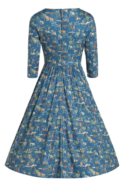 Back view of Jungle Animal Blue Long Sleeved Dress