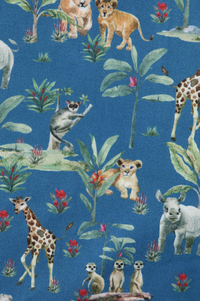 Close up view of Jungle Animal Blue Long Sleeved Dress