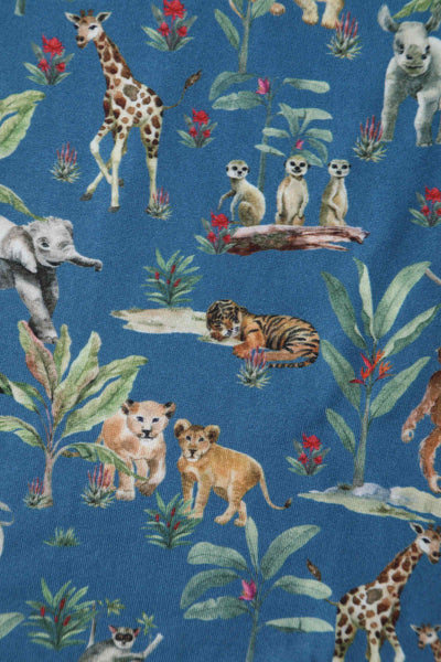 Close up view of Jungle Animal Blue Long Sleeved Dress