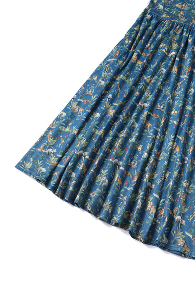 Close up view of Jungle Animal Blue Long Sleeved Dress