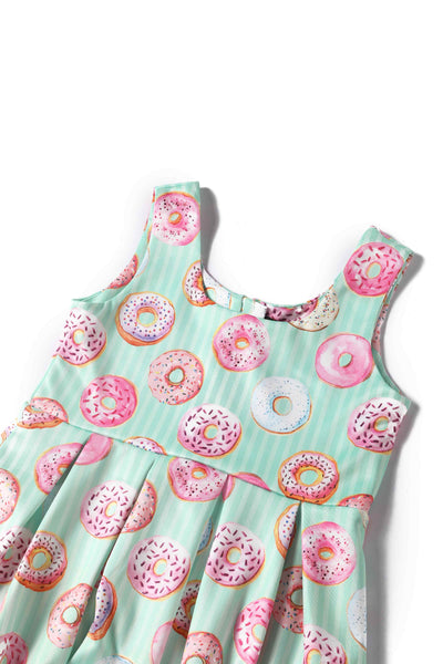 Close up view of Kids Donut Green Swing Dress