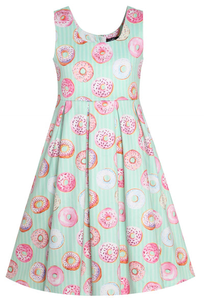 Front view of A Kids Donut Green Swing Dress