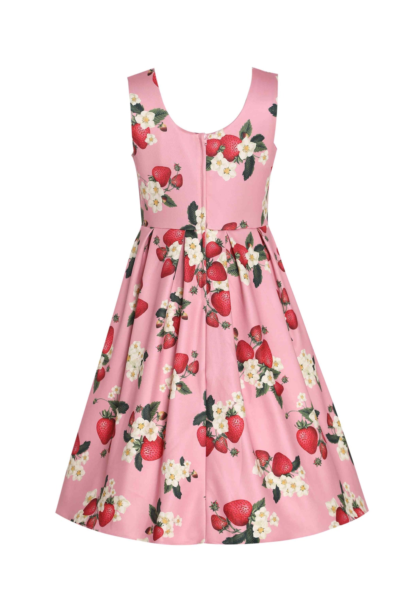Back view of Kids Pink Strawberry Swing Dress