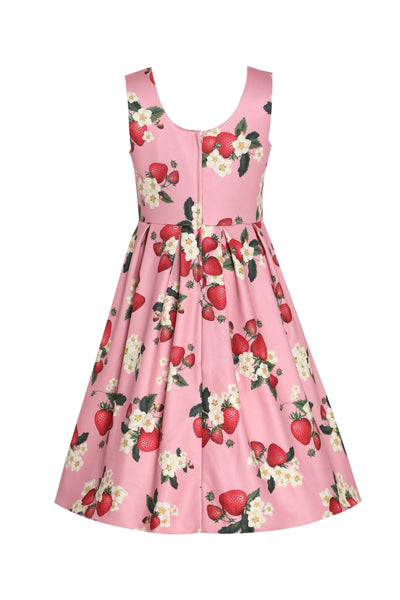 Back view of Kids Pink Strawberry Swing Dress