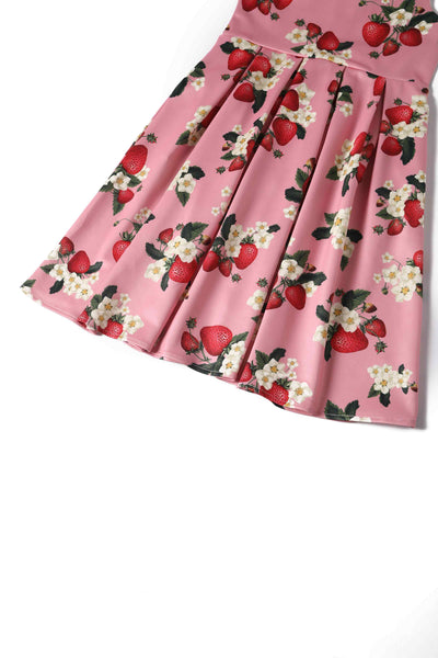 Close up view of Kids Pink Strawberry Swing Dress