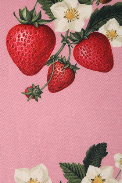 Close up view of Kids Pink Strawberry Swing Dress