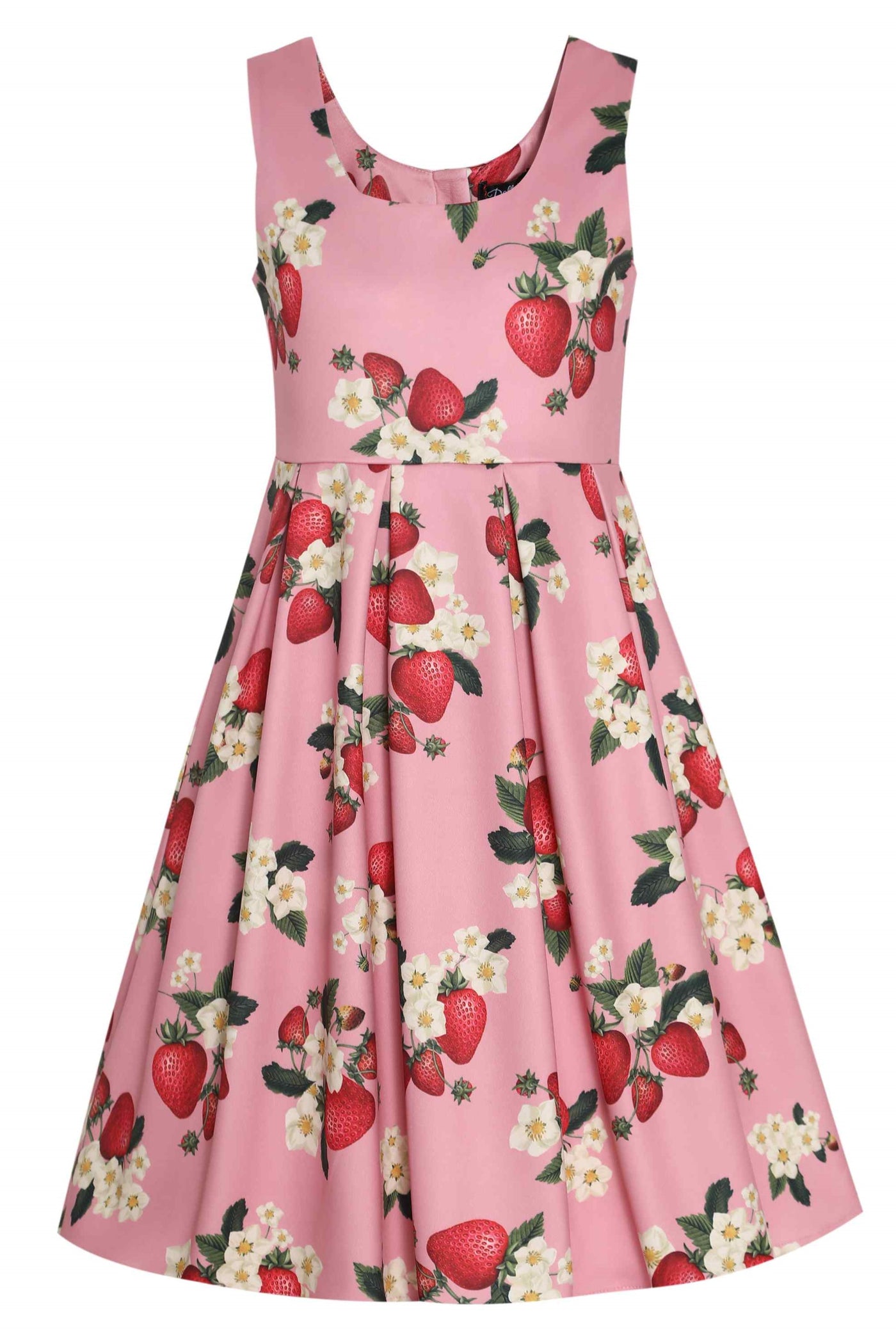 Front view of Kids Pink Strawberry Swing Dress