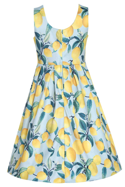 Back view of Kids Summer Lemon Swing Dress