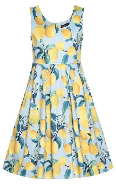 Front view of Amanda Summer Lemon Swing Dress