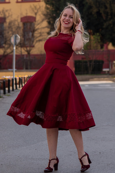 Lace Sleeved Dress in Burgundy