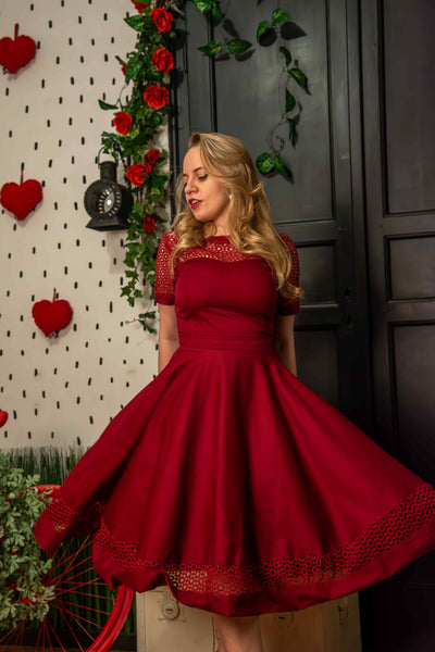 Lace Sleeved Dress in Burgundy