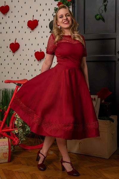 Lace Sleeved Dress in Burgundy