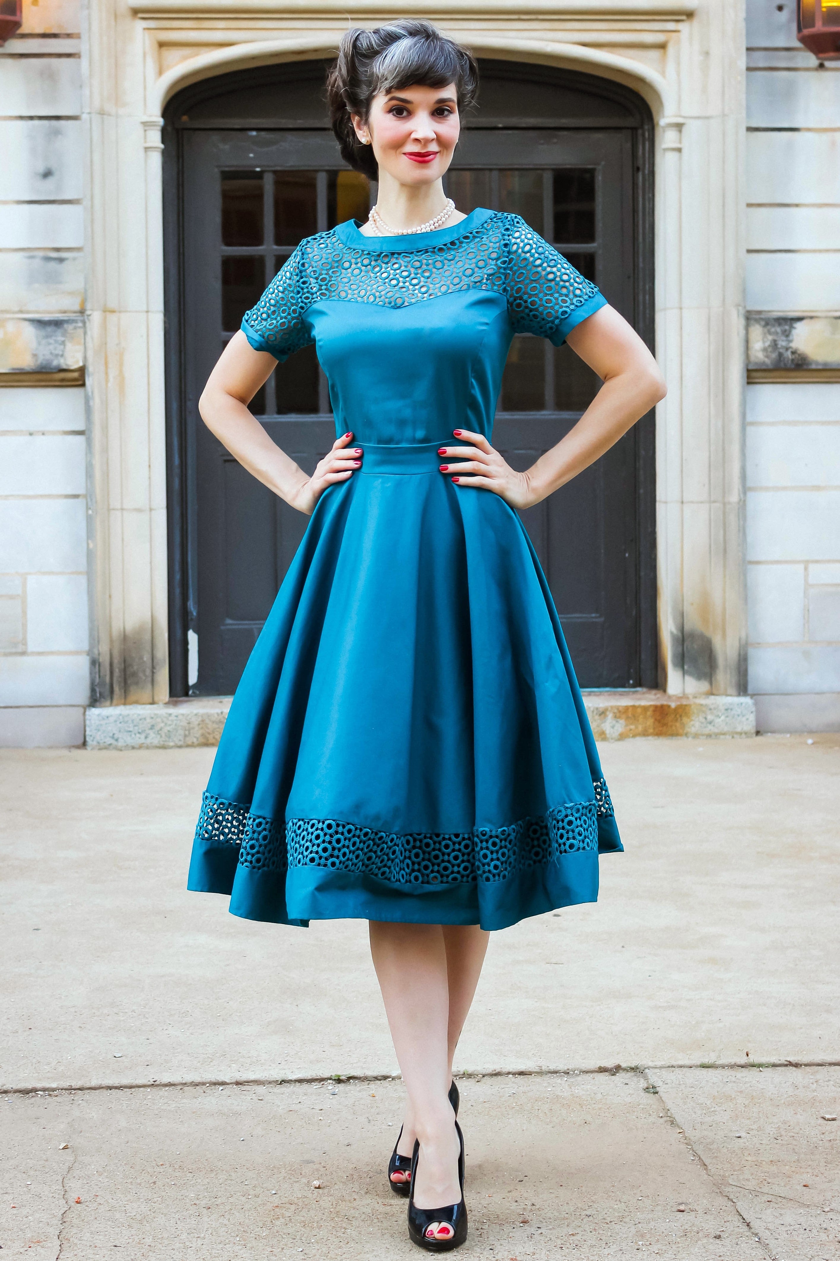 Tess Peacock Blue Sleeved Lace Midi Dress by Dolly and Dotty Tess Peacock Blue Sleeved Lace Midi Dress by Dolly and Dotty
